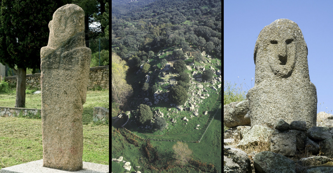 Statue-menhir d'Appriciani, Vue aérienne du site de Filitosa, Statue-menhir Filitosa IX