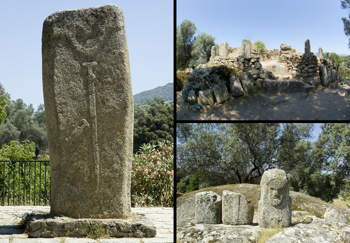 Statue- menhir Filitosa V, le monument central avec les fragments de menhirs retrouvés dans la muraille, Statue -menhir Filitosa VI